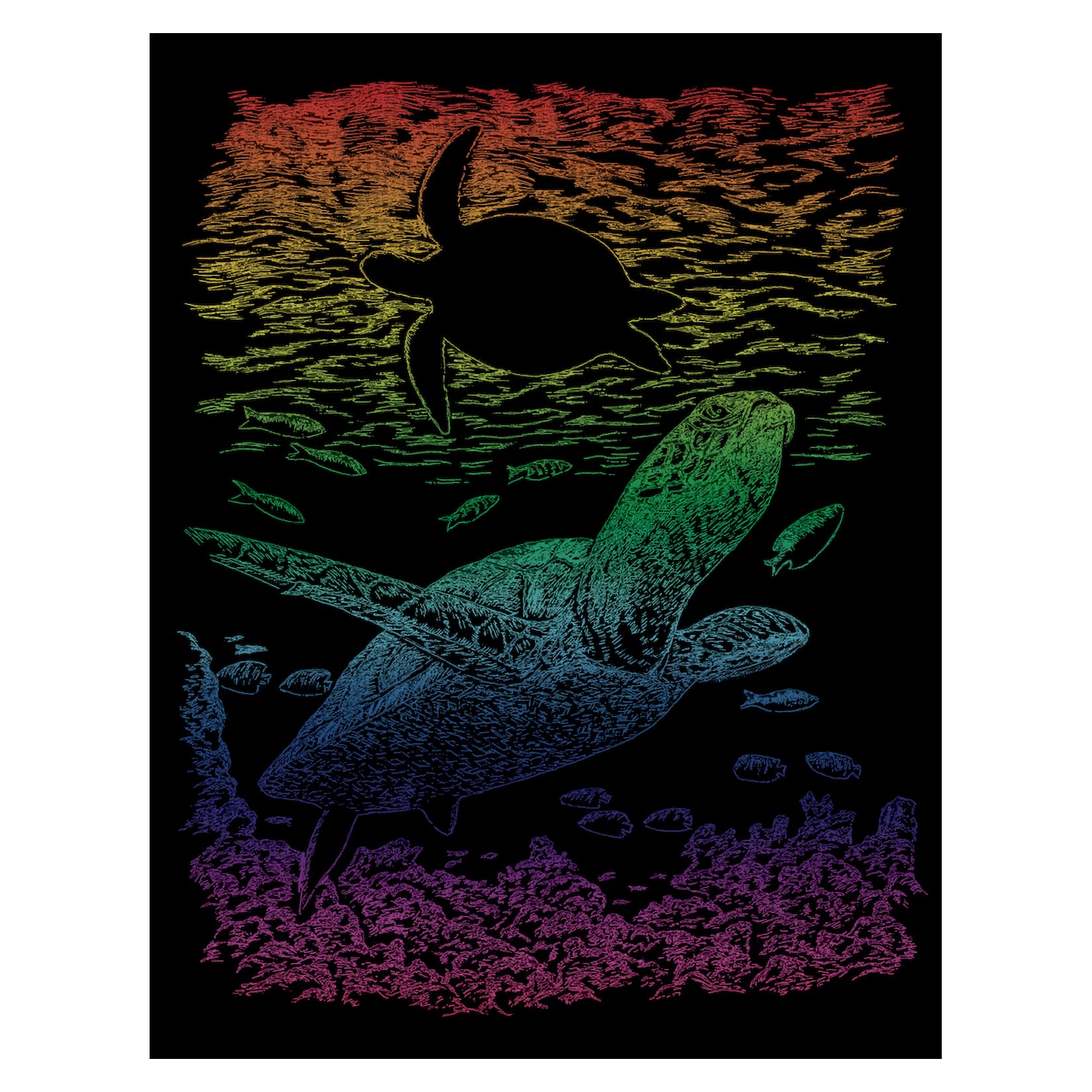 Pracht Creatives Hobby Royal & Langnickel Rainbow Sea Turtle Scratch Picture for Children and Adults with Scratch Pen and Template