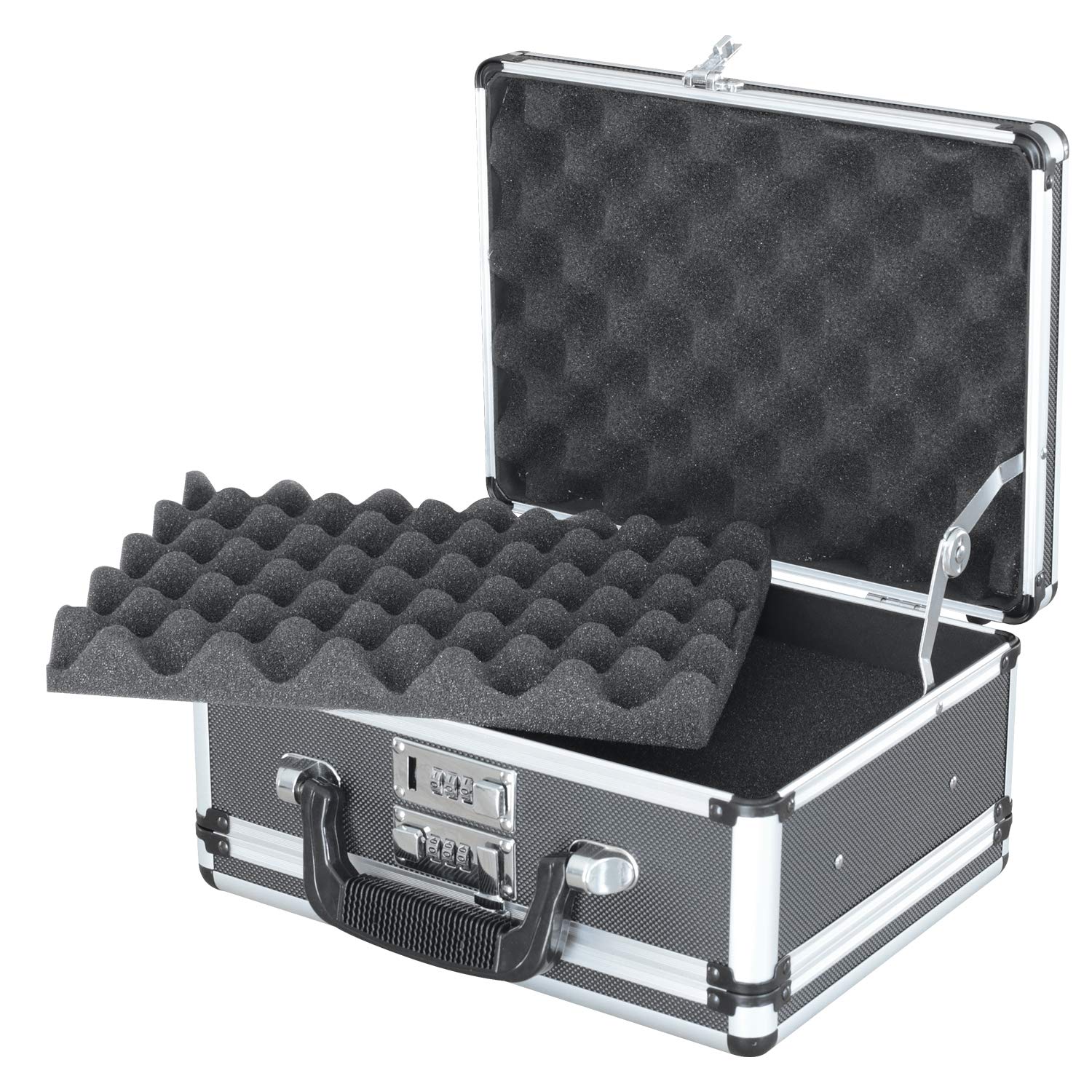 HMF 14411-02 Maleta de Aluminio para 2 Pistolas | Doble Cara | 31 x 26 x 15 cm | Negro