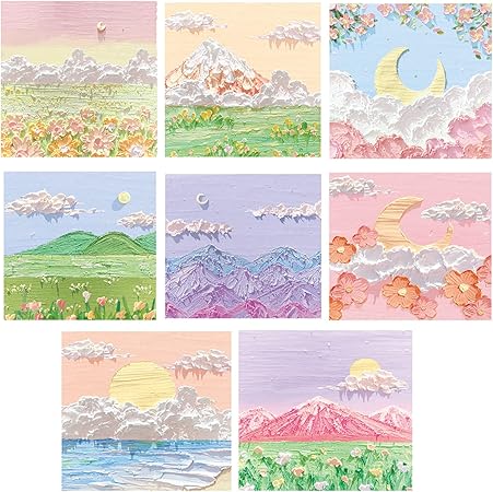 Amazon 付箋 付箋紙 かわいいメモ帳 ポストイットふせん癒し風景立体油絵 ノート メモ帳 80枚 8冊入 手帳 メモ用紙 ふせんかわいい退職 プチギフト メッセージカード 文房具 贈答用文房具送別品 プレゼント A 付箋 文房具 オフィス用品