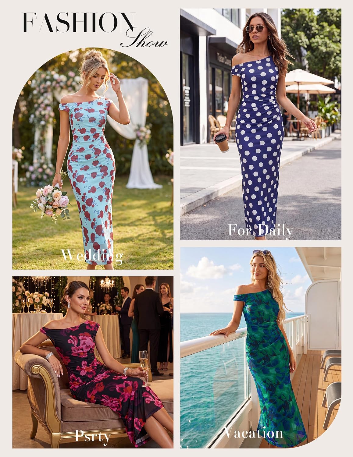 GRACE KARIN Women's One Shoulder Bodycon Floral Ruched Maxi Dress for Wedding Guest — view 2