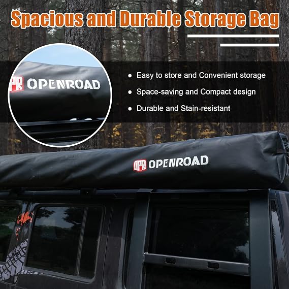OPENROAD 270 Awning Free Standing for Camping Driver's Side UV Protection, Waterproof, Durable Alloy Frame, 3 LED Lights, Quick & Easy Installation, Ideal for SUVs, Off-Road Vehicles, and More.