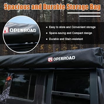 OPENROAD 270 Awning Free Standing for Camping Driver's Side UV Protection, Waterproof, Durable Alloy Frame, 3 LED Lights, Quick & Easy Installation, Ideal for SUVs, Off-Road Vehicles, and More.