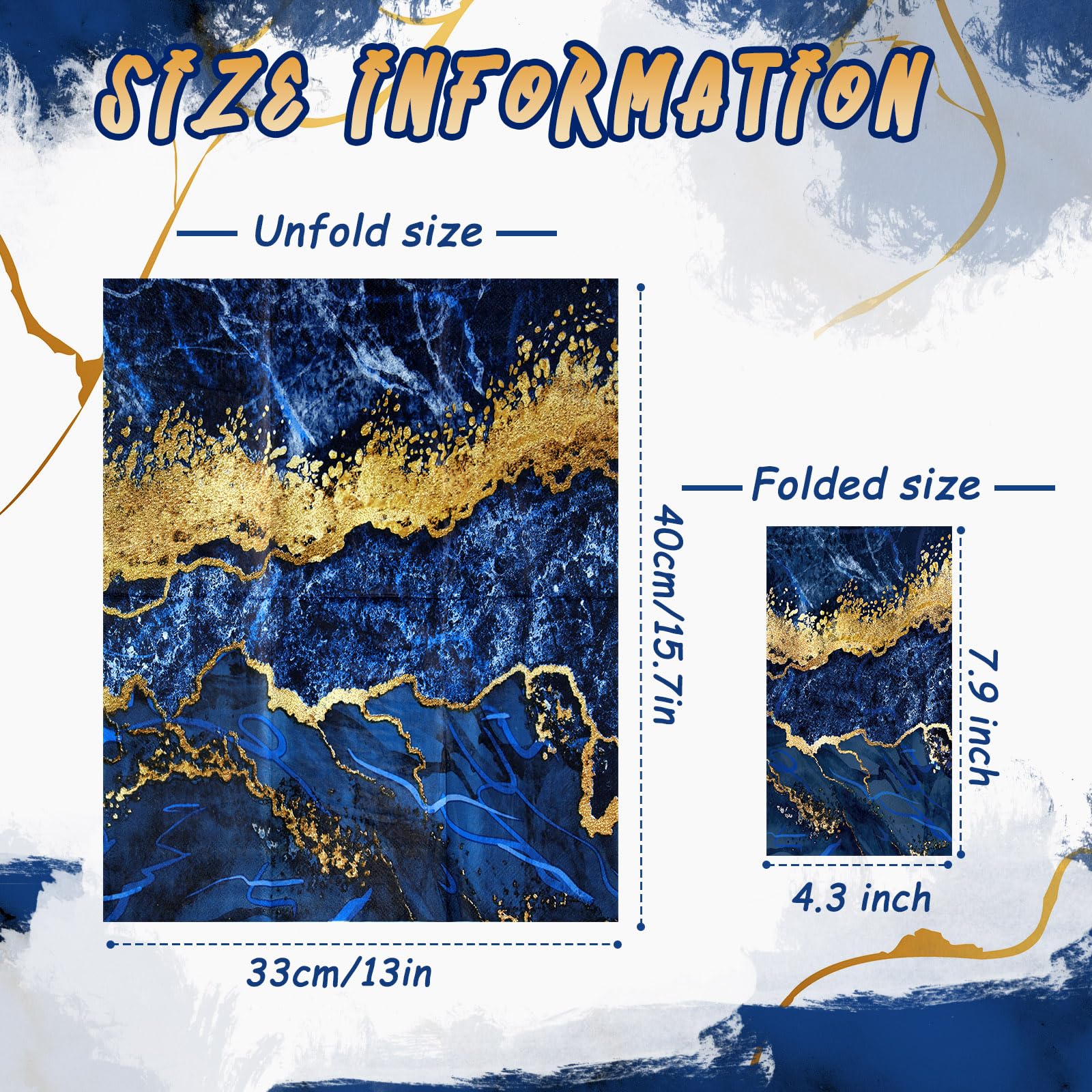 Geyoga 200 servilletas de invitados de mármol azul dorado de 2 capas con temática de mármol, toallas de mano desechables, servilletas de papel decorativas para bufé, cocina, baño, cumpleaños, novia,