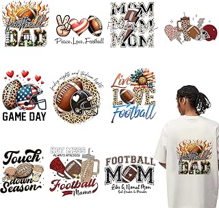 10 Sheets Football Iron on Transfers, DTF Transfers Ready to Press, Football Iron on Patches for T-Shirts, Canvas Bag, Pillow, Hoodie DIY Crafts