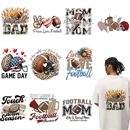 10 Sheets Football Iron on Transfers, DTF Transfers Ready to