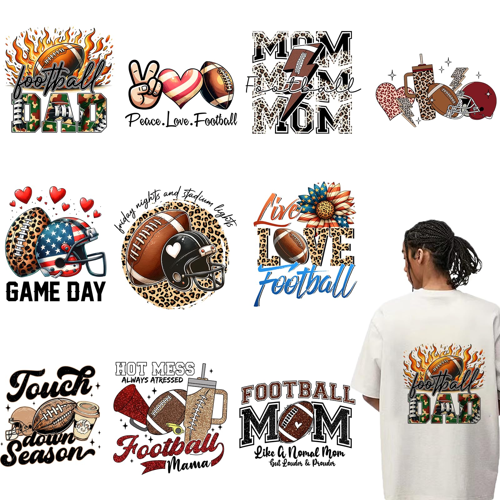 Falueqg DTF Football Transfers – 20-Pack Heat Press Decals For T-Shirts, Hoodies, Bags | 8x8 Inches - View #4