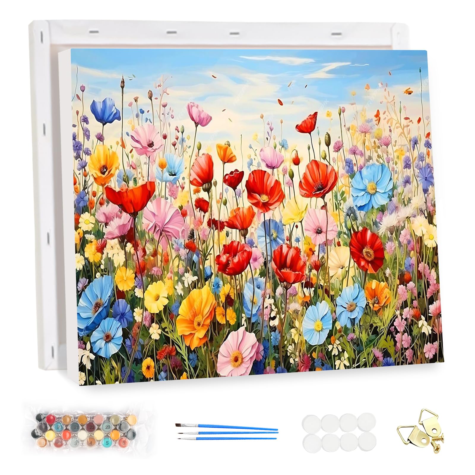 MEIYUDA Pintar por Numeros Adultos con Marco Flores silvestres, DIY Cuadro al óleo con Números para, Kit de Pintura al óleo Digital para Adultos de Lienzo, Decoración para el Hogar 40x30cm