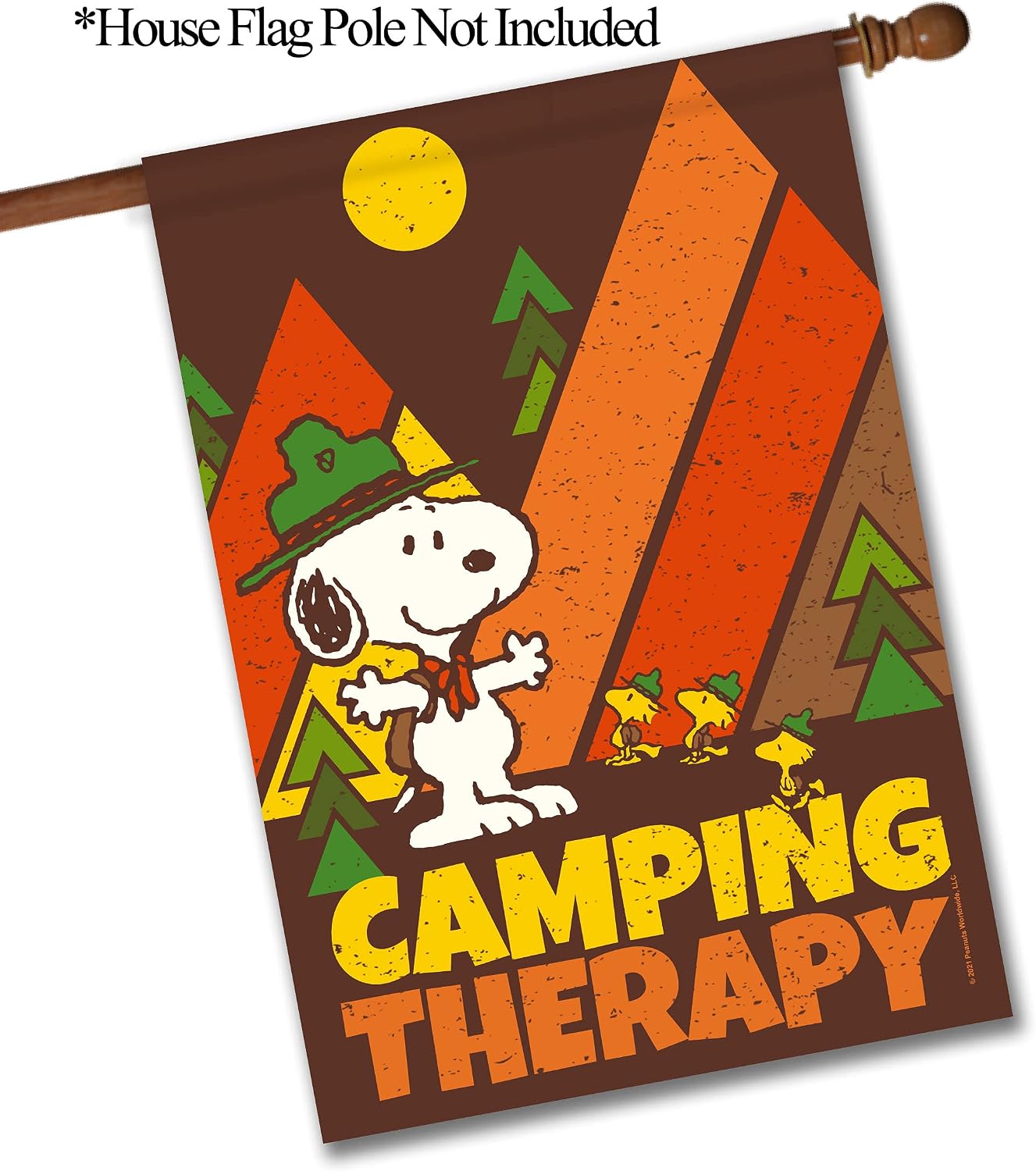 Flagology.com, PEANUTS®, PEANUTS® Camping Therapy Snoopy – House Flag 28" x 40", Officially Licensed PEANUTS®, Camping