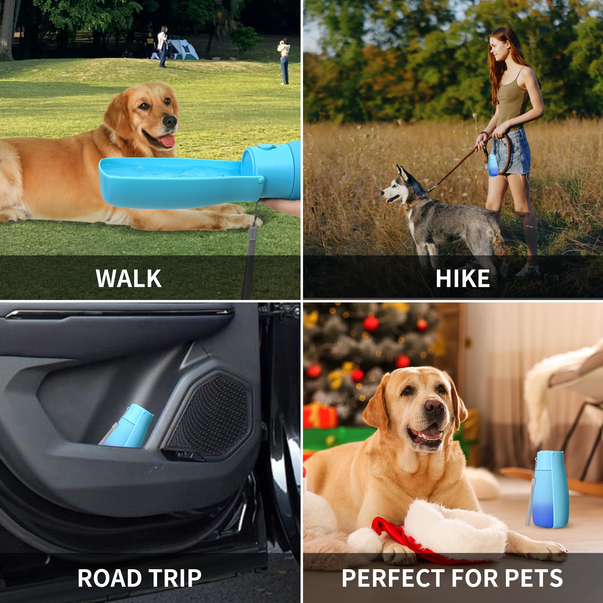 Botella de agua portátil para perros para caminar, 550 ml, botella de agua portátil de viaje para perros, cuenco a prueba de fugas, apto para lavavajillas, ligera, perfecta para senderismo y aventura