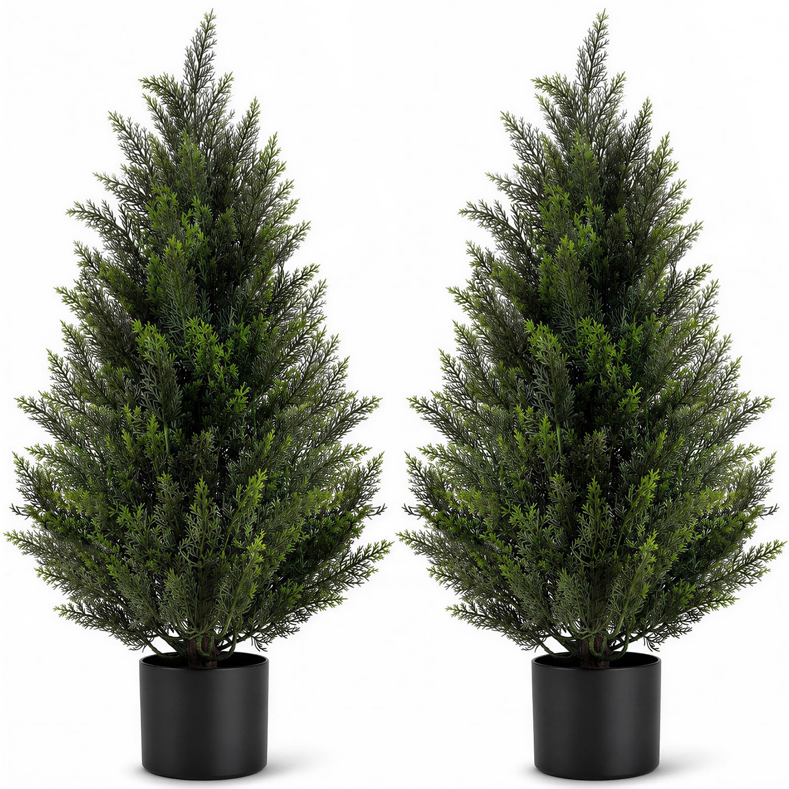 VIVATREES 2Pack 3FT Artificial Cedar Trees in Pots, UV Resistant Faux Evergreen Plants for Indoor Outdoor Decoration, Modern Porch &amp; Entryway Greenery