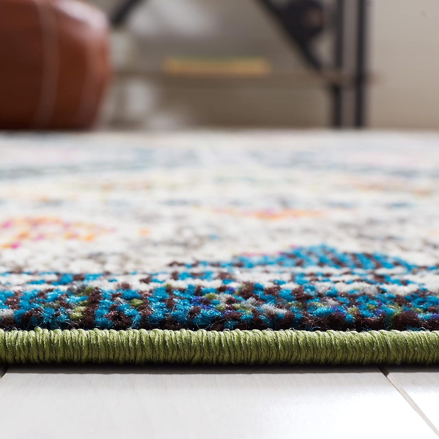 SAFAVIEH Madison Collection Runner Rug - 2' x 8', Dark Green & Beige, Boho Tribal Distressed Design, Non-Shedding & Easy Care, Ideal for High Traffic Areas in Living Room, Bedroom (MAD481Y)