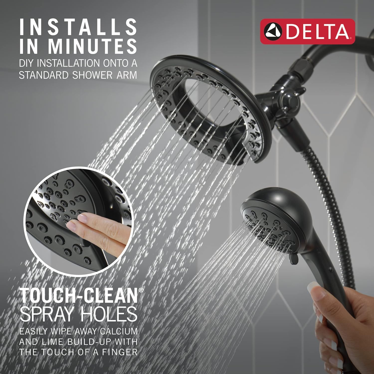 Delta 4-Setting In2ition 2-in-1 Dual Shower Head with HandHeld Spray, Matte Black Detachable Shower Head with Hose, Showerhead, 1.75 GPM Flow Rate, Matte Black 75486CBL