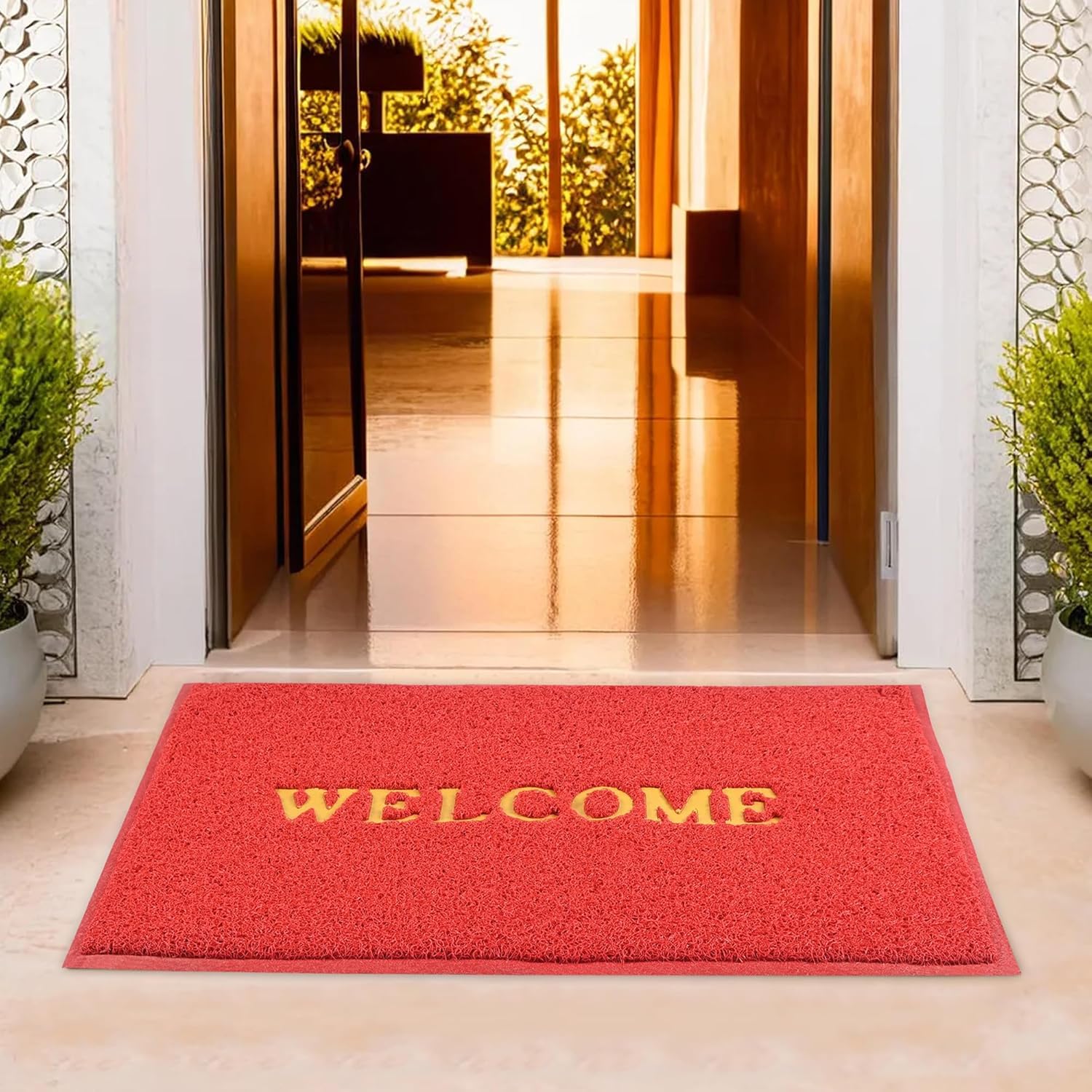 generic Welcome Door Mat for Home Entrance, Indoor Outdoor PVC Doormat (Red)-picture-11