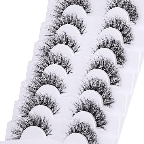 Miniatura 7 de Ruairie - Pestañas postizas de aspecto natural, banda transparente, pestañas postizas de visón, pestañas naturales esponjosas, paquete de 7 pares