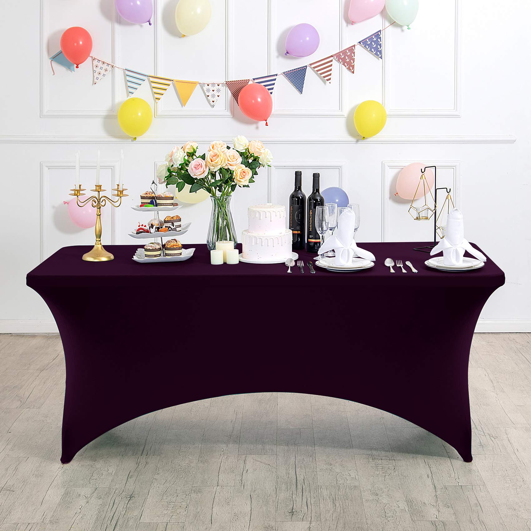Lot de 2 nappes en élasthanne pour Table de 1,8 m, 1,2 m ou 2,4 m, Nappe Extensible Universelle pour fête, Banquet, Mariage et événements