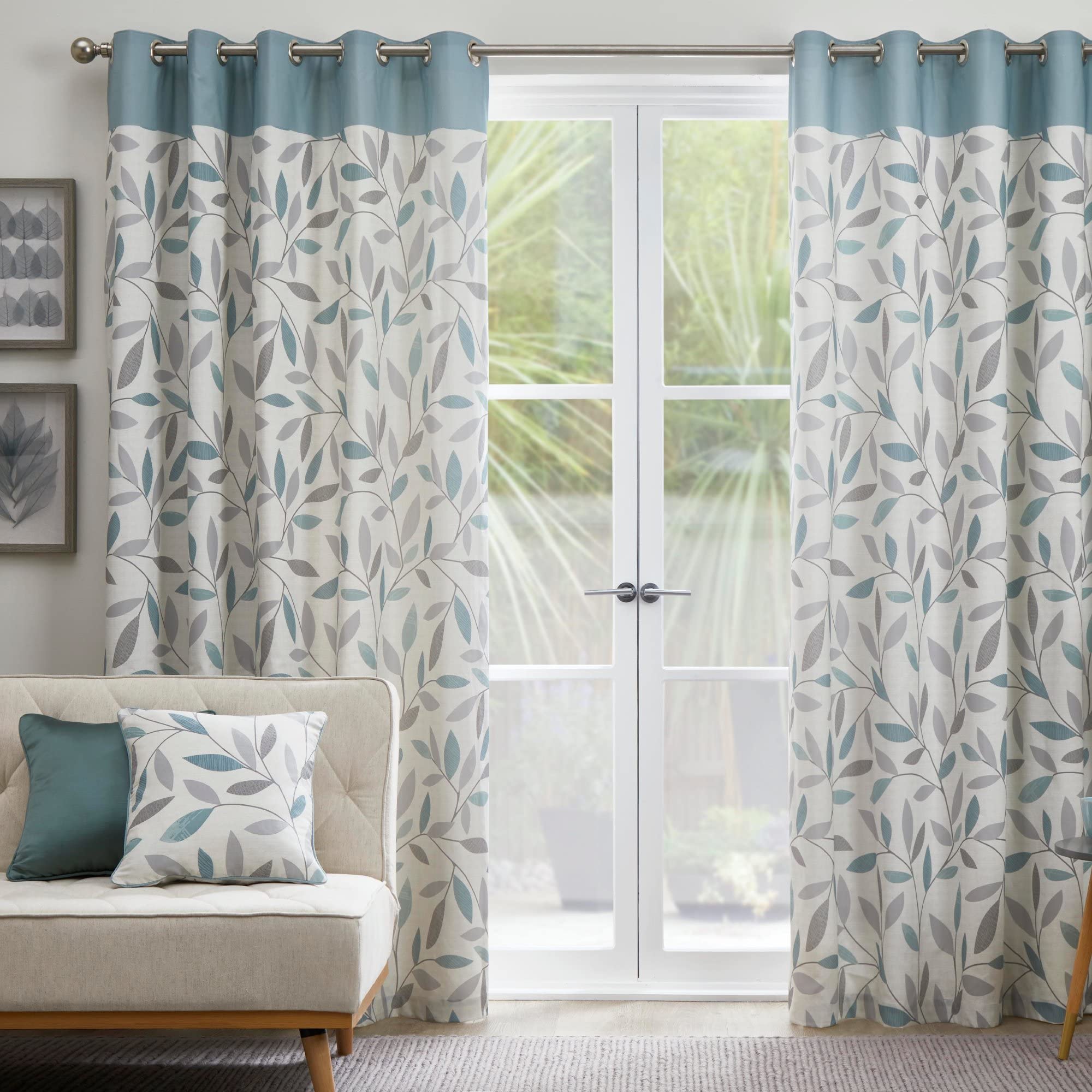 Fusion  Blue Beechwood 100% Cotton Pair Of Eyelet Curtains, Sports Direct