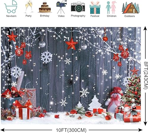 Miniatura 10 de Cartel de fotografía de pared de madera de Navidad de 5 x 7 pies, telón de fondo de invierno, copo de nieve, árbol de Navidad, fondo de piso de
