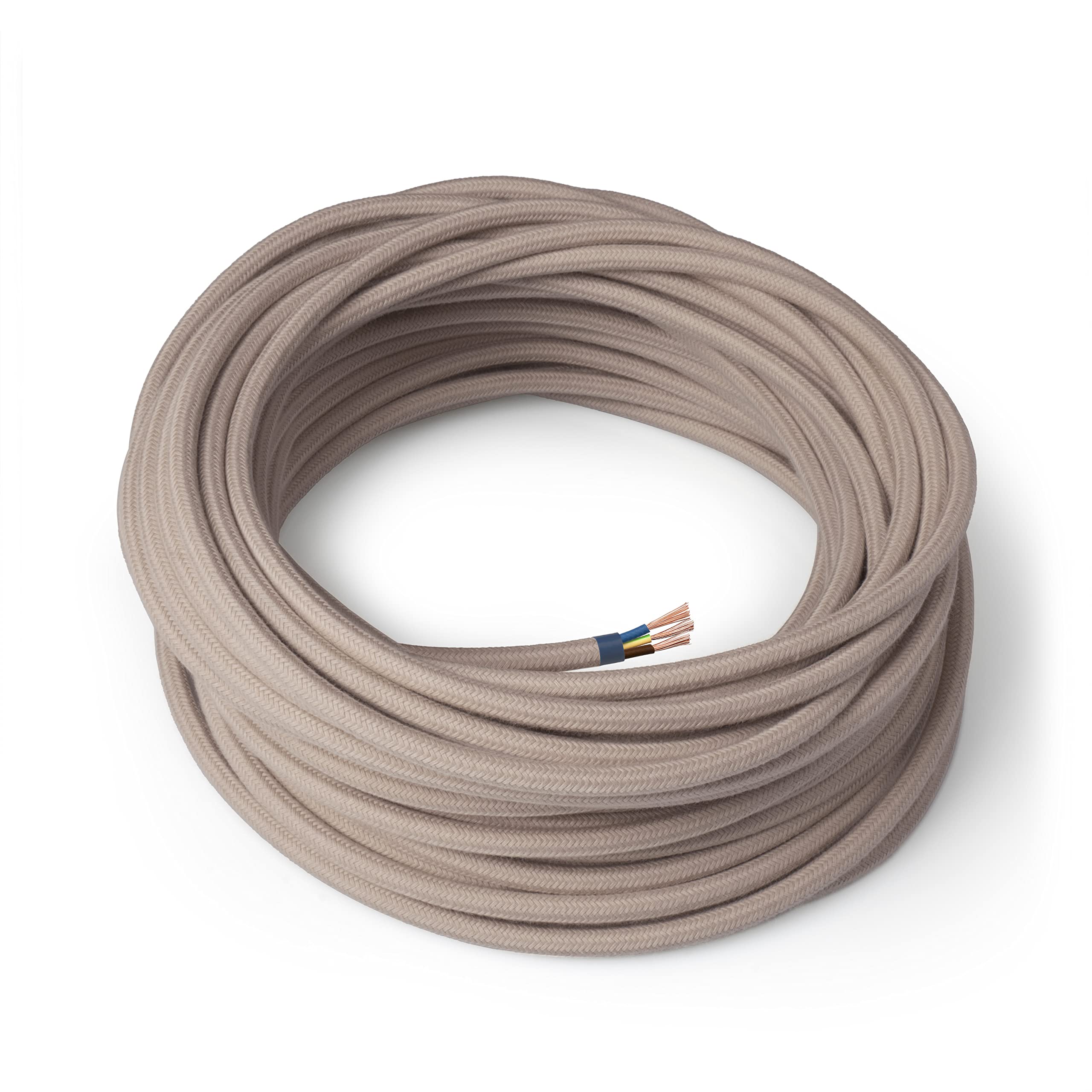 Amarcords - Textilkabel für Lampen TRAUBENGRAU, rund, Baumwolle, 3 Meter, mit Erdung 3x0,75 - Stoffkabel mit farbigem vintage Stoff überzogen für Kronleuchter, Wandlampen und Lampenschirme