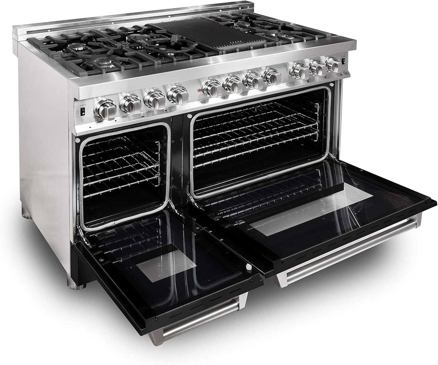 ZLINE RA-BLM-48 48 Inch Dual Fuel Range with 7 Burners, 2 Ovens, Black Matte Doors