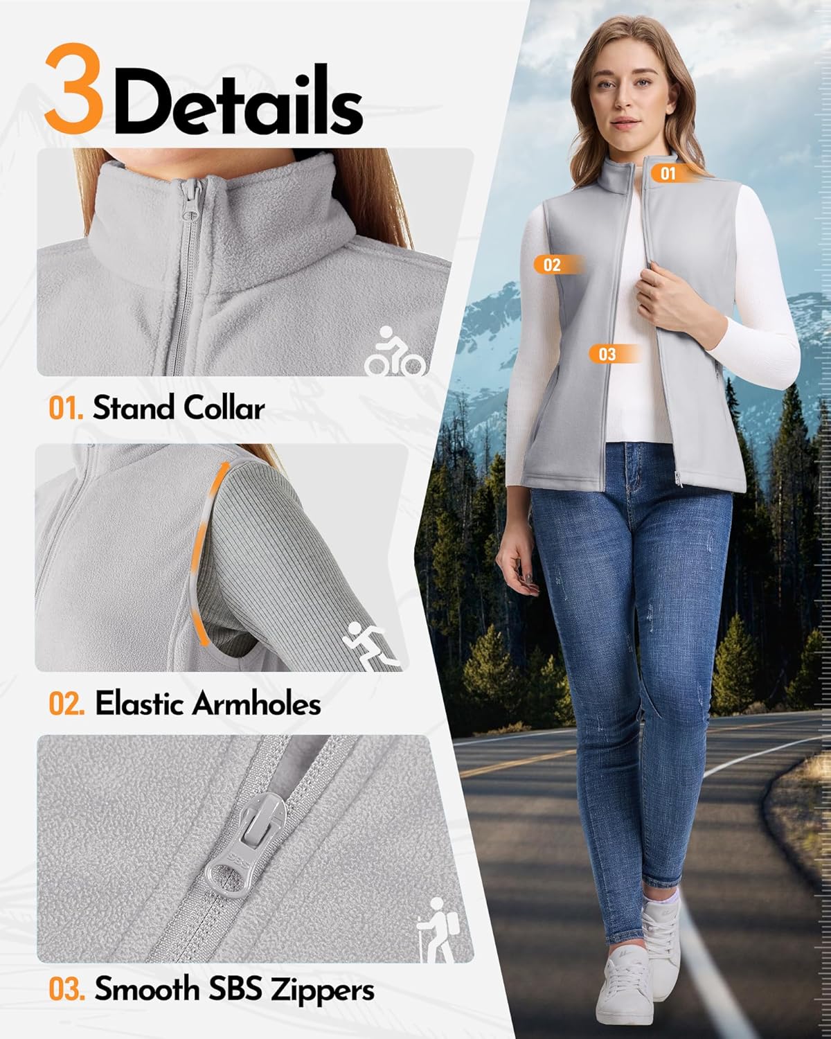 Outdoor Ventures Women's Fleece Vest, Zip Up Lightweight Soft Running Vest Outerwear Sleeveless with Pockets - Image 6