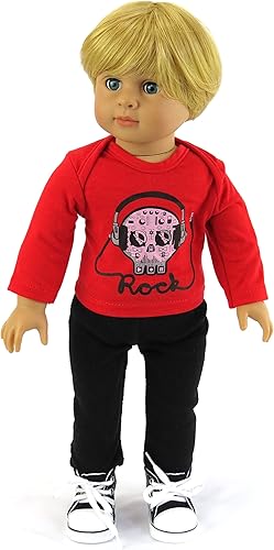 Miniatura 4 de American Fashion World Conjunto de chaleco y pantalones de calavera para niños de 3 piezas para muñecas de 18 pulgadas | Calidad premium y diseño