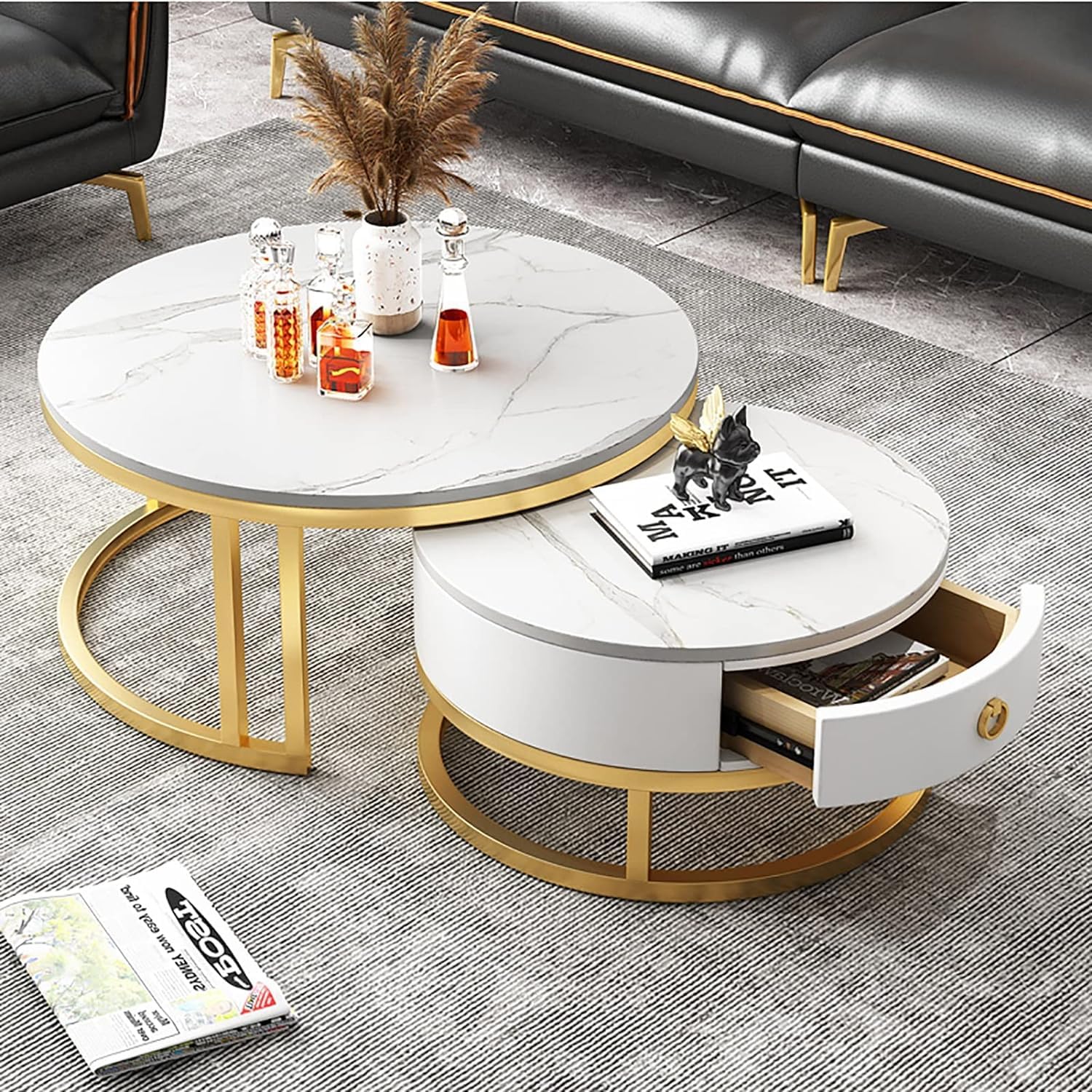 Roldo Marble Laminated Coffee Table Set Of Round Piece