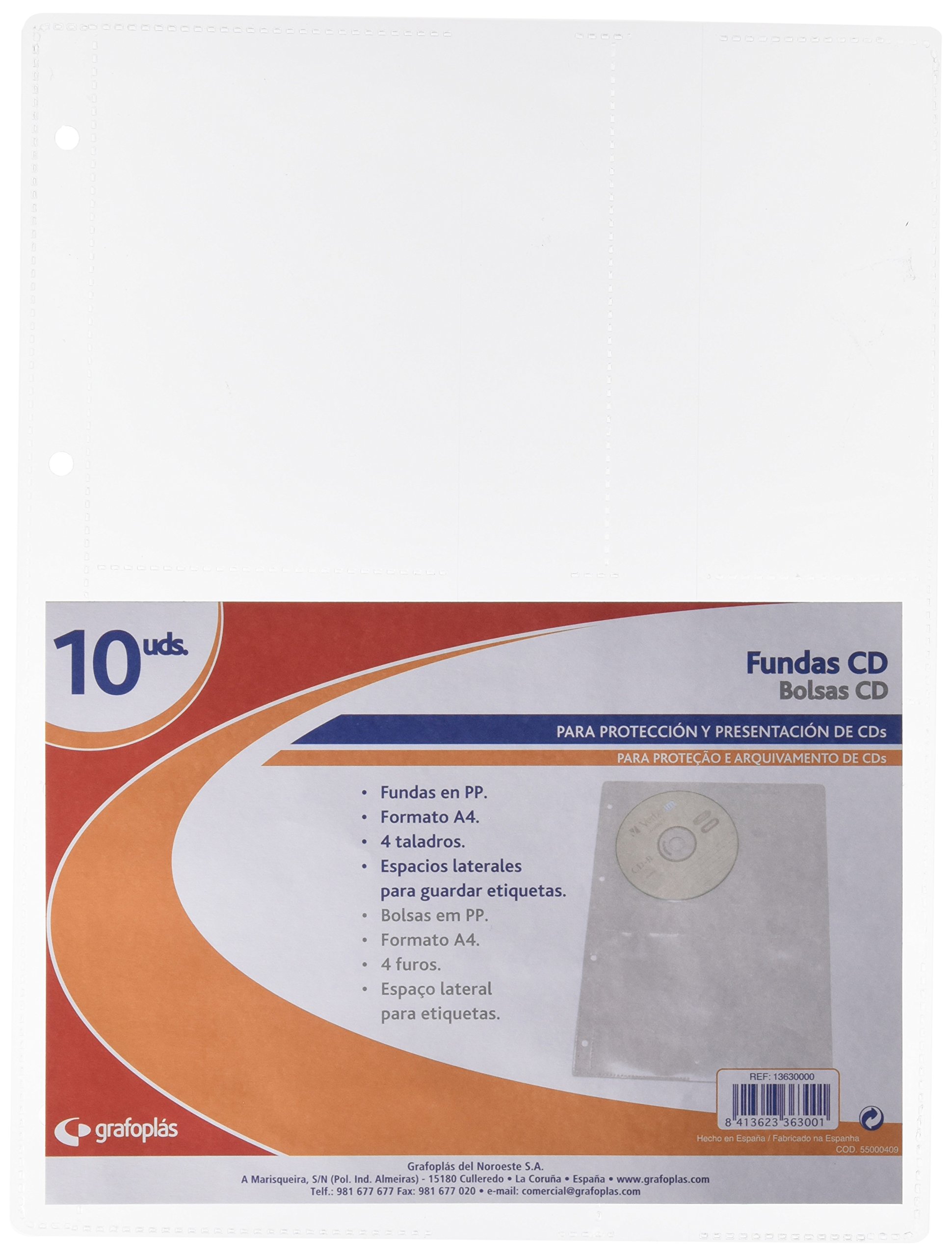 Grafoplas 13630000 – Pochettes CD en PP avec perceuse, A4, transparent