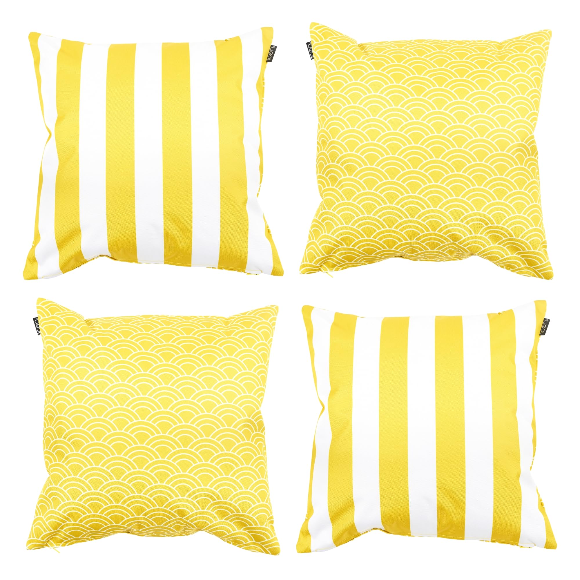 Bean Bag Bazaar Yellow Outdoor Cushions Filled, Stripe Collection, Reversible Print, Set Of 4, 43Cm X 43Cm, Water Resistant, Outdoor Cushions For Garden Furniture, Garden, Patio