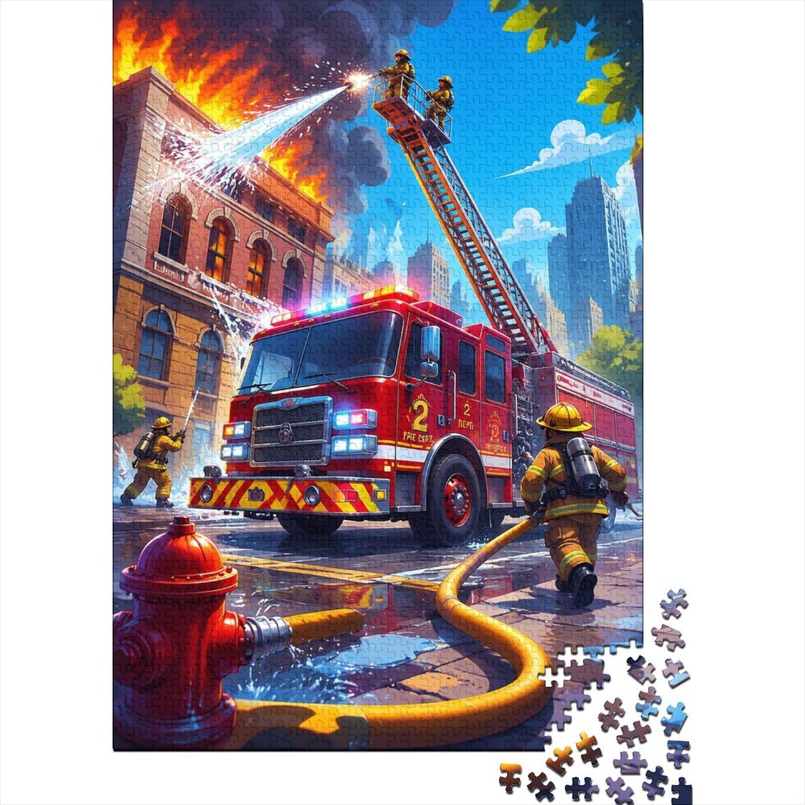 Fire Truck Building Firefighters Jigsaw Puzzle, 1000 Pcs Indoor Adult Game