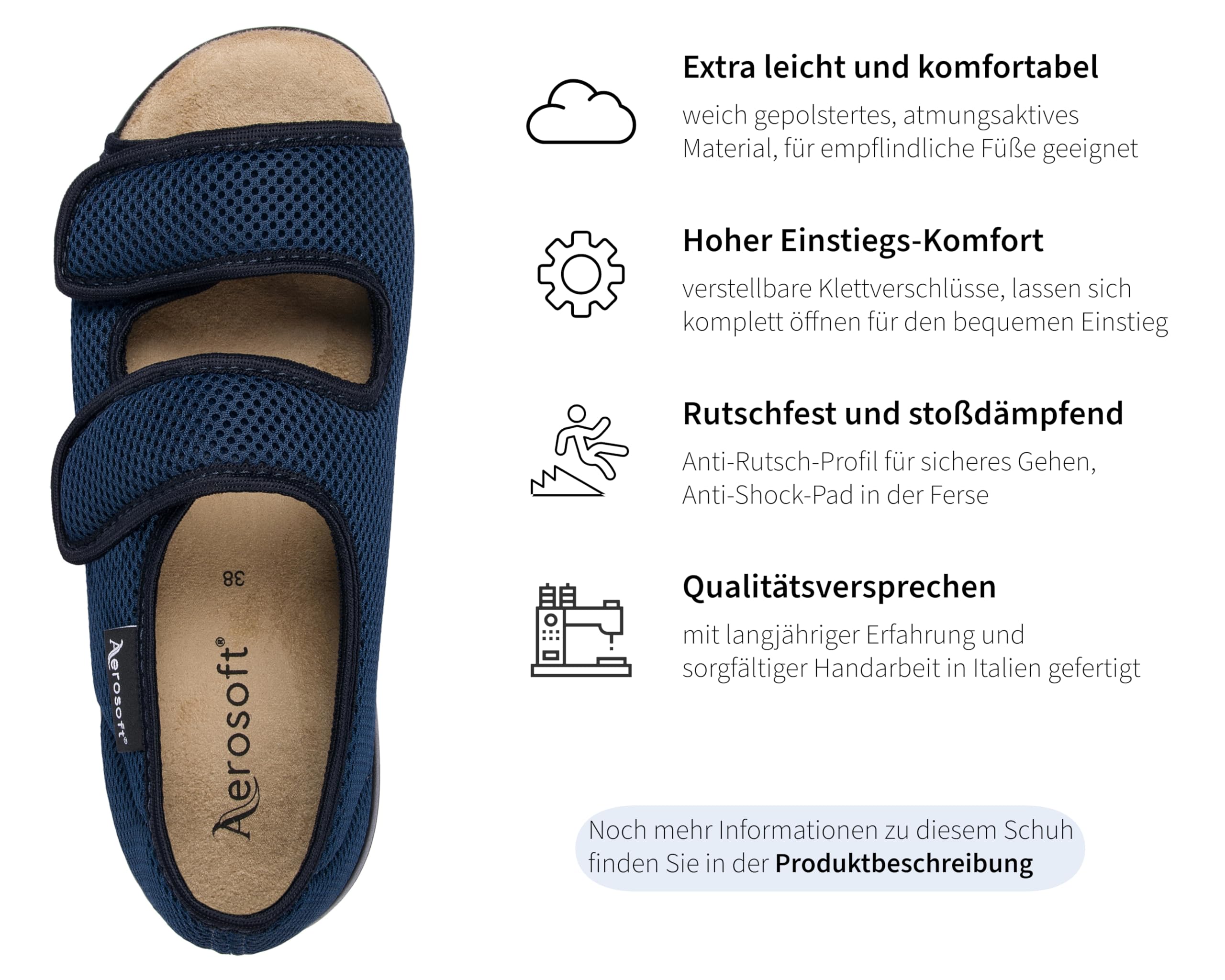 Aerosoft Reha-Sandale Stretch 06 Damen Herren Klettverschluss Weite G-H rutschhemmend