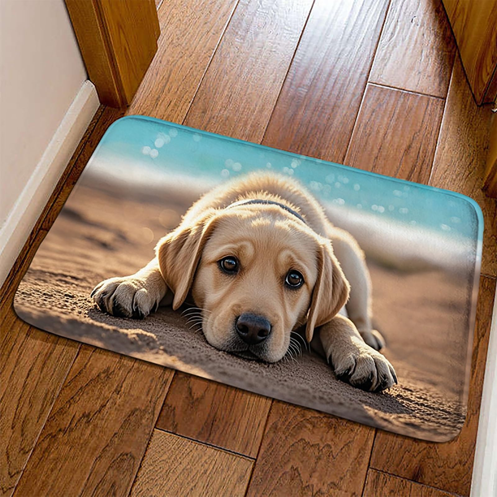 Tapis de bain motif chien bleu grand format effet 3D absorbant