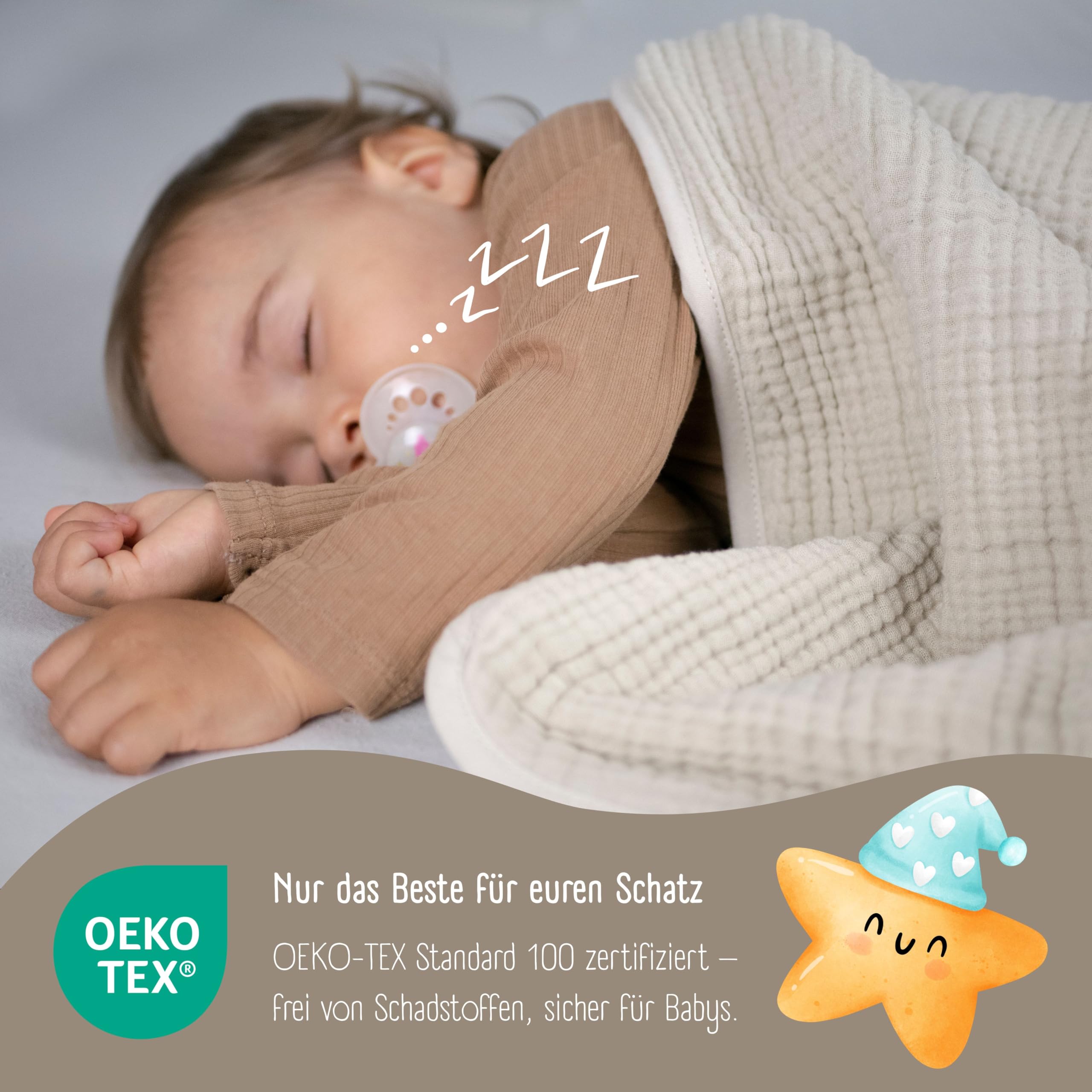 BEARFOOT Musselin Babydecke, Fleecedecke aus Baumwolle, flauschig (Summer Sand) | Flauschig weiche Kuscheldecke für Baby & Neugeborene, Geschenk für Junge & Mädchen zur Geburt