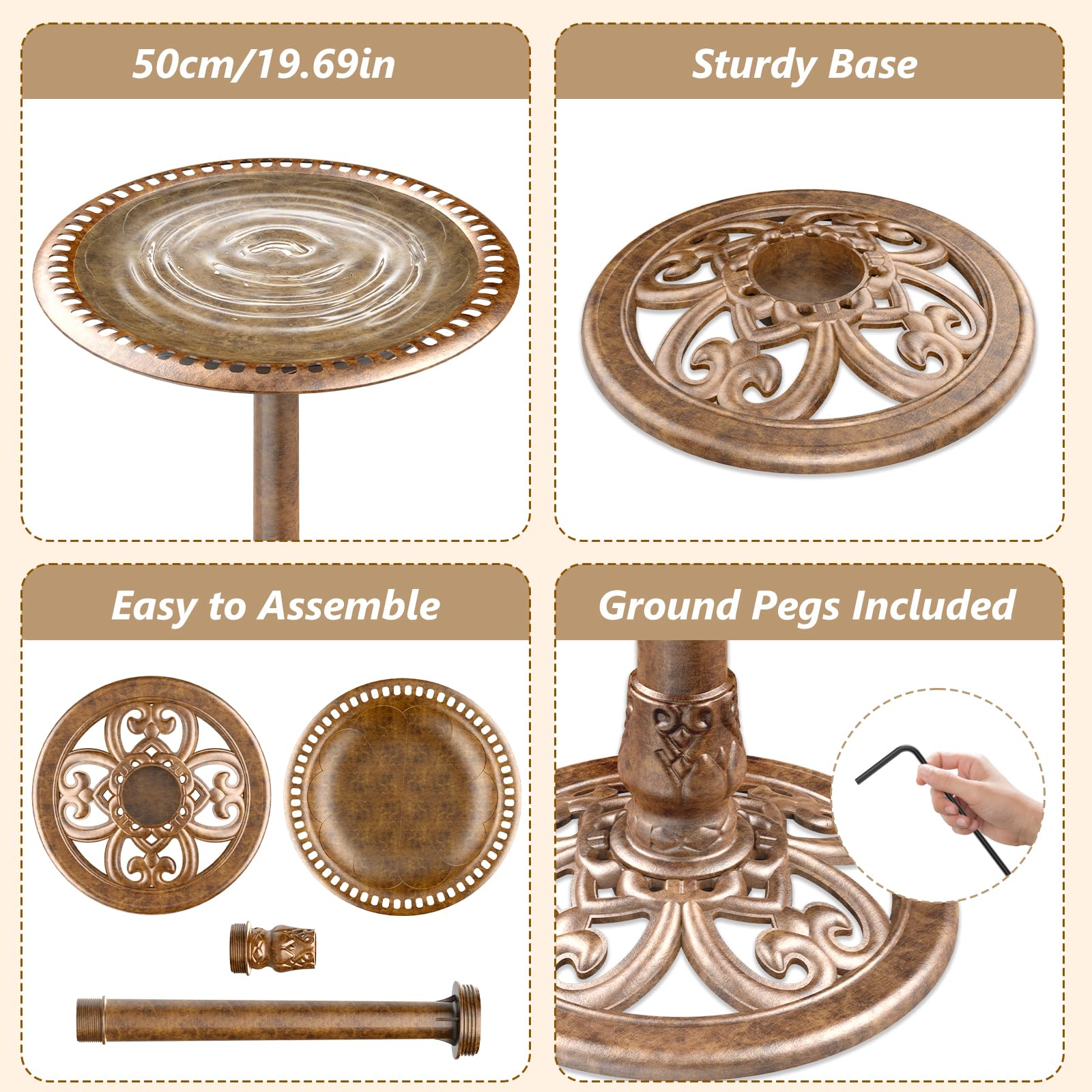 AISITIN Abreuvoir pour oiseaux, avec fontaine solaire, 3,5 W, pour mangeoire, jardin, balcon, décoration de balcon, terrasse, en bronze, plastique, bronze