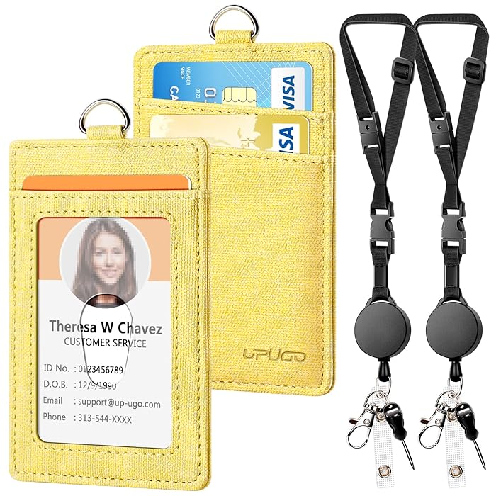 Buy 2 Pack Leather Badge Holder with Adjustable Retractable Lanyards