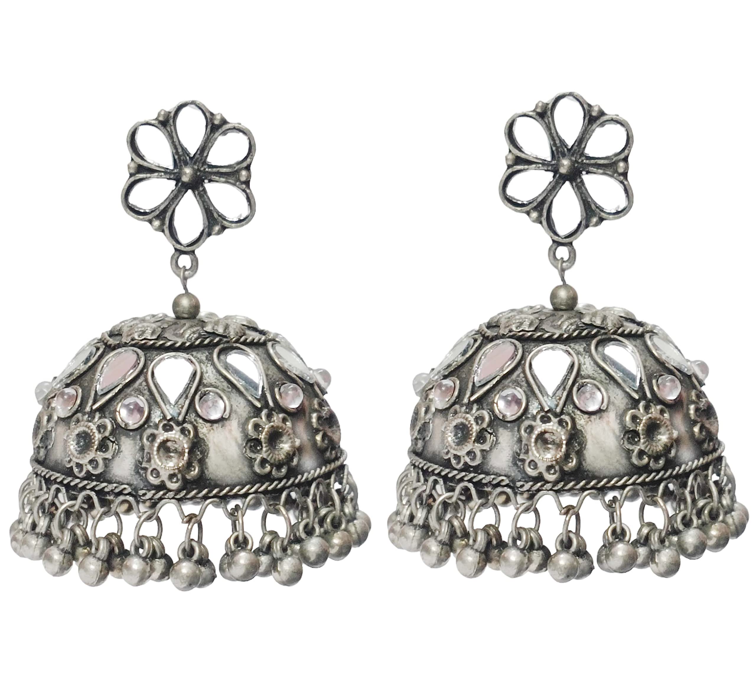 Paninaro Oxidised Silver Long Big Ethnic Mirror Afghani Jhumka Earring for Women & Girls (B0BSQYP77W) Amazon Price History, Amazon Price Tracker