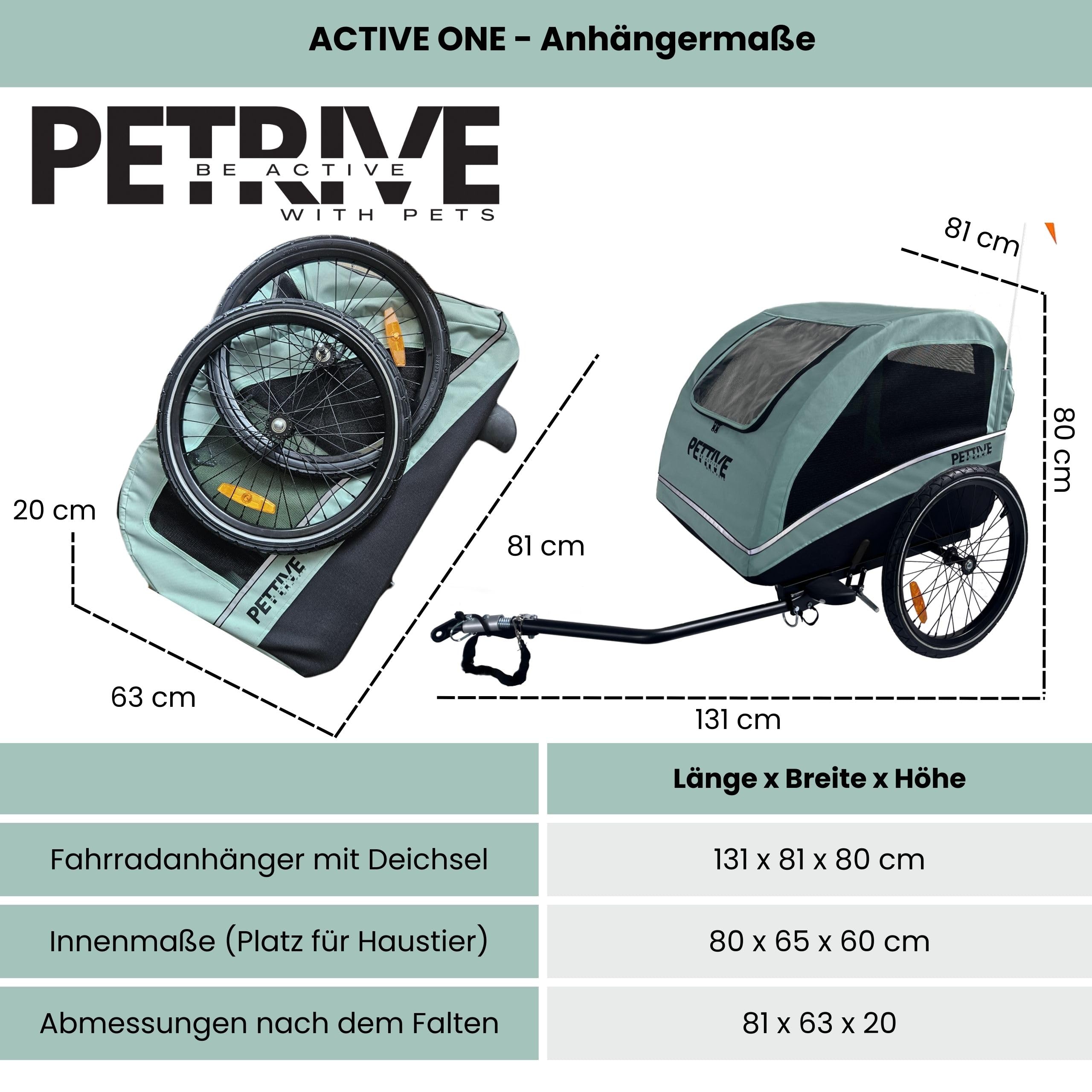 Fahrradanhänger Hunde bis 40KG und Hundebuggy Active ONE 2in1 Hundeanhänger Gefedert für Fahrrad