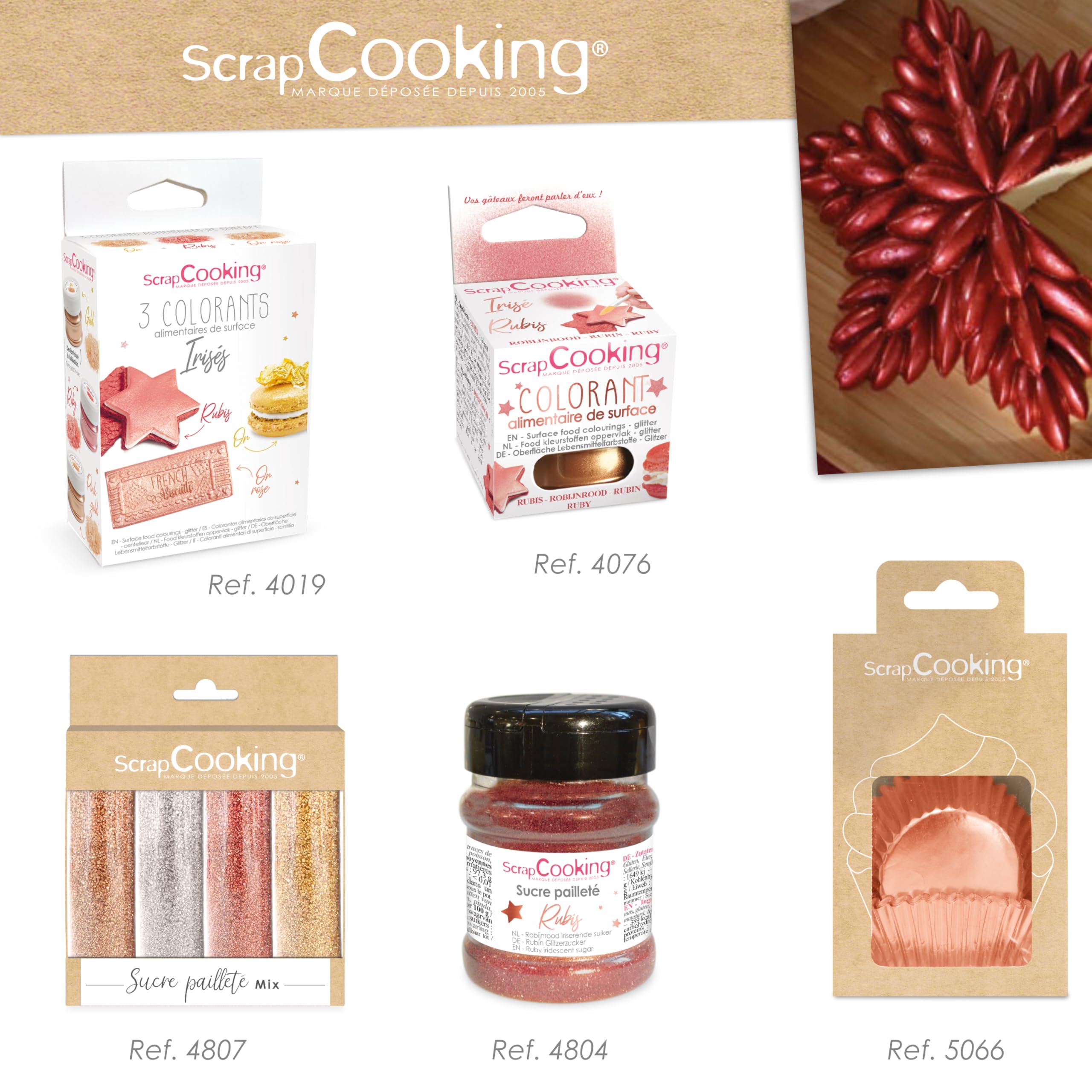 ScrapCooking - Spray Colorant de Surface Rubis 75 ml - Spray Alimentaire Rose Irisé pour faire Briller vos Pâtisseries, Biscuits, Macarons, Pâtes à Sucre, Gâteaux, Bûches - 4294