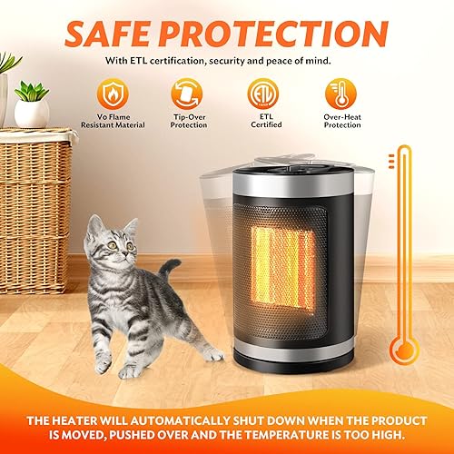 Miniatura 3 de Calentador de espacio de 6 modos, calentadores eléctricos de calentamiento rápido de 750 W1500 W para uso en interiores, calentador de habitación de