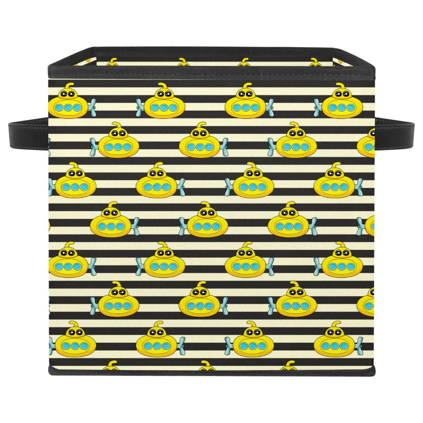 Boîte de rangement pliable cube en tissu rayures sous-marines avec poignées pour vêtements