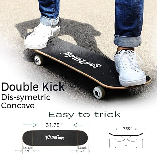 Miniatura 10 de WhiteFang Skateboards for Beginners Complete Skateboard 31 x 788 7 Layer Canadian Maple Double Kick Concave Standard and Tricks Skateboards for Kids