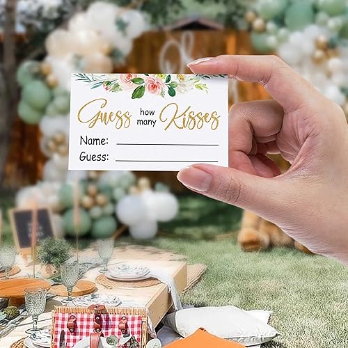 Miniatura 4 de Juego de despedida de soltera How Many Kisses, flores rosas en acuarela, adivina cuántos besos para el pronto será señora, fiesta de tribu nupcial,