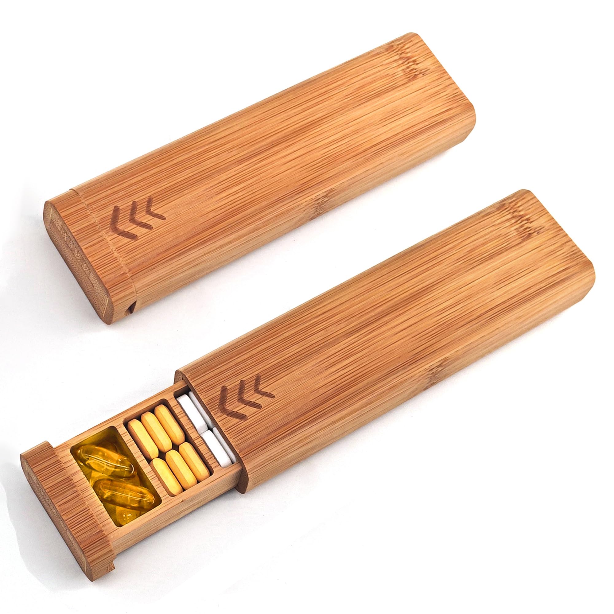 Photo 1 of [Upgrade] Bamboo Weekly Pill Organizer 1 Time a Day - Daily Pill Box 7 Day, Travel Pill Case Perfect for a Vitamin or Supplement, Bamboo Wood Medication Box, 1Pcs