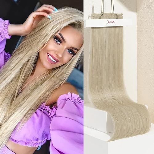 Miniatura 1 de REECHO Extensiones de cabello con pinzas, 4 extensiones de cabello rubio de 24 pulgadas de grosor, largas y lacias, HE004, trama de encaje