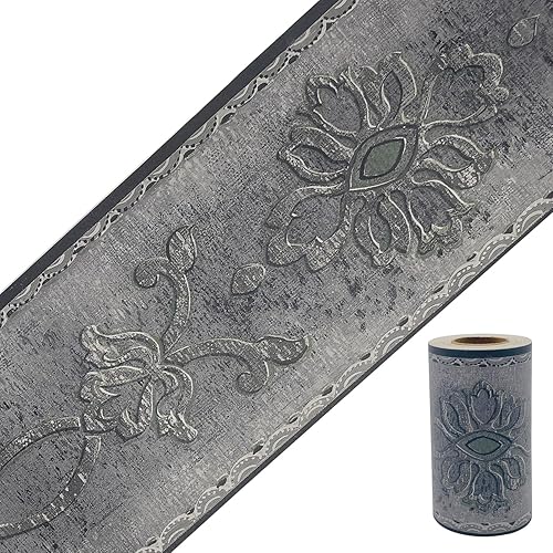 Yifely - Adhesivo decorativo para pared diseño floral color gris