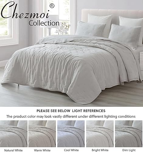 Miniatura 5 de Chezmoi Collection Marie - Juego de edredón bordado de línea de 3 piezas, juego de edredón ligero de microfibra lavada suave (King, gris claro)