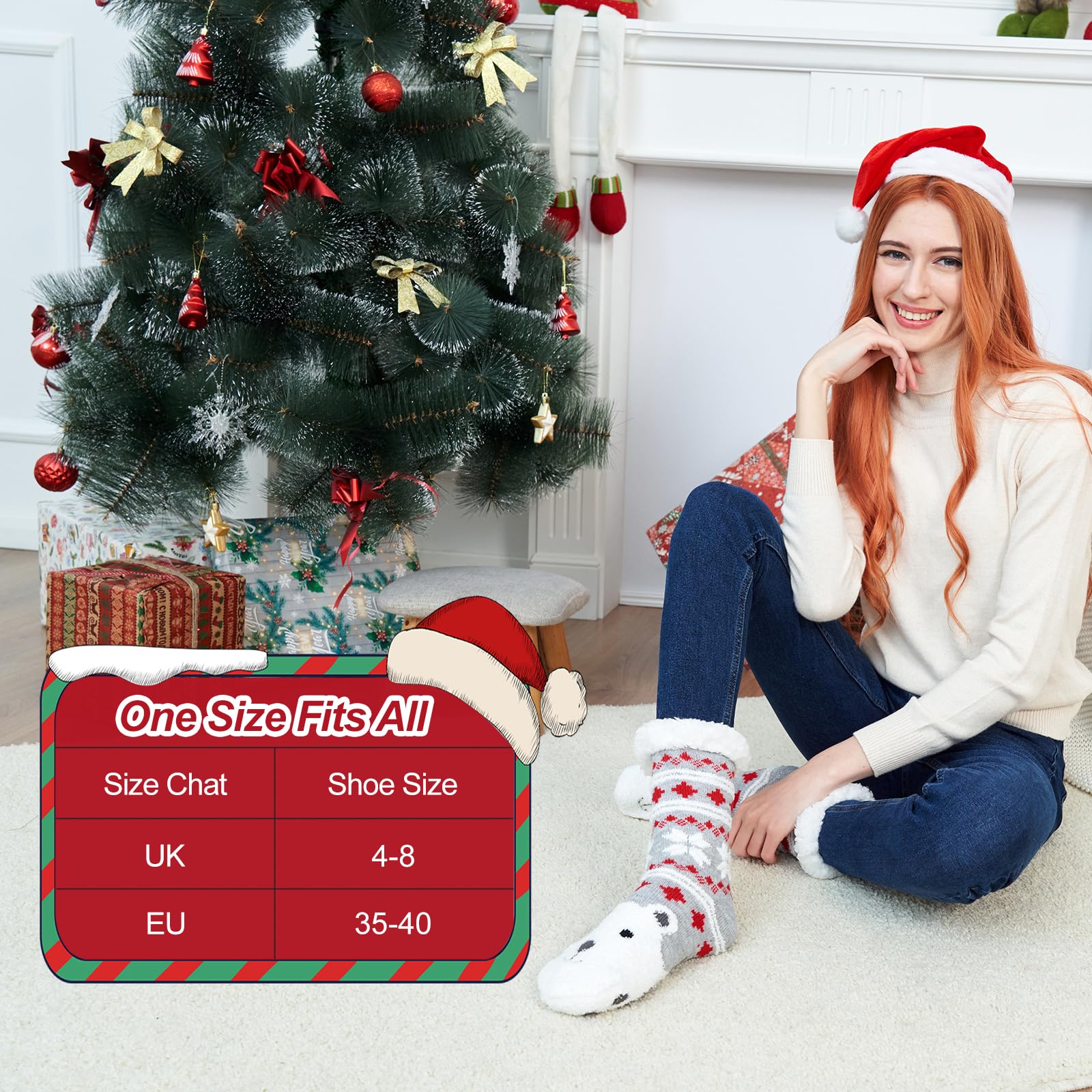 Calcetines Mujer Antideslizantes, Muy Suaves y Cálidos, Calcetines Mujer Invierno de Punto Para Estar por Casa Ropa Mujer Invierno, Regalos Para Mujer Adolescentes