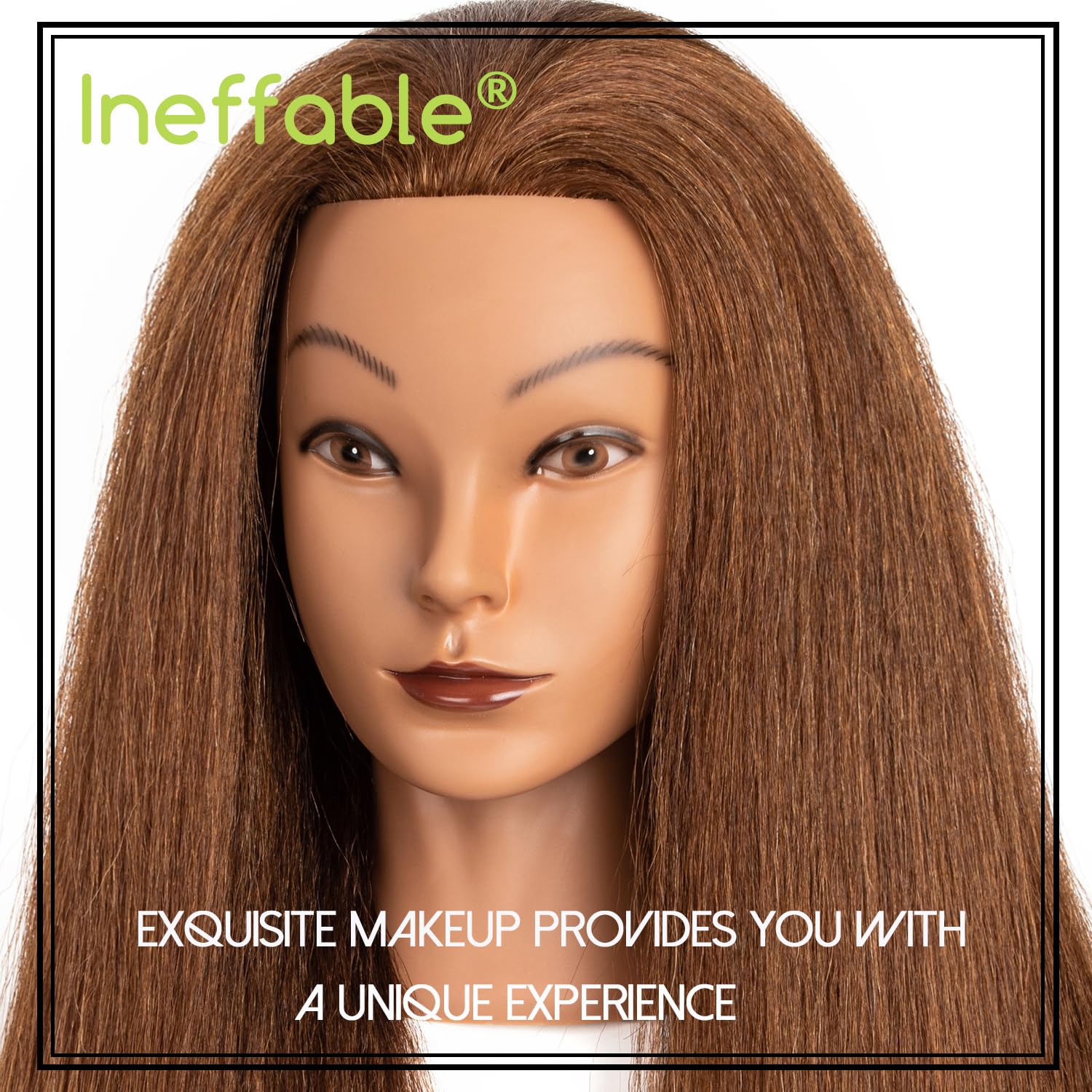 Mannequinkopf mit 100% menschlichem Haar,16" Dunkelbraun Echthaar Kosmetologie Mannequinkopf Haar Styling Friseurpraxis Training Puppenkopf mit Klemmhalter (YB16)
