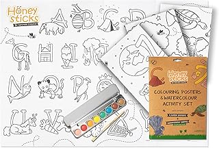 Honeysticks Kids Activity Set - 4 Giant Painting Posters Plus Non-Toxic Kids Watercolor Paint Set with 8 Vibrant Colors an...
