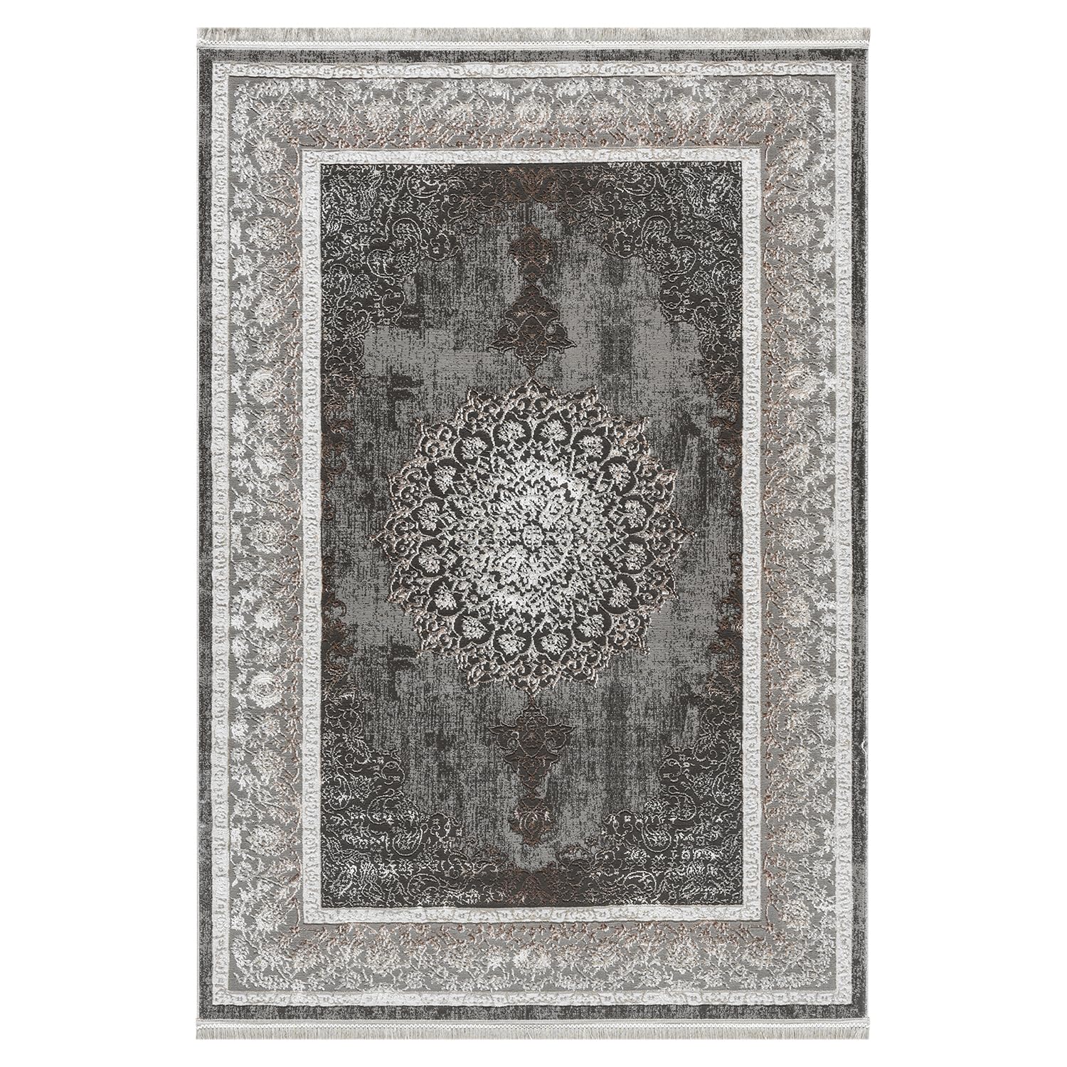 VIMODA Teppich Kurzflor Moderner Teppich mit Ornament-Muster – Pflegeleicht & Robust – Für Fußbodenheizung geeignet,Farbe:Grau;Maße:240 x 340 cm
