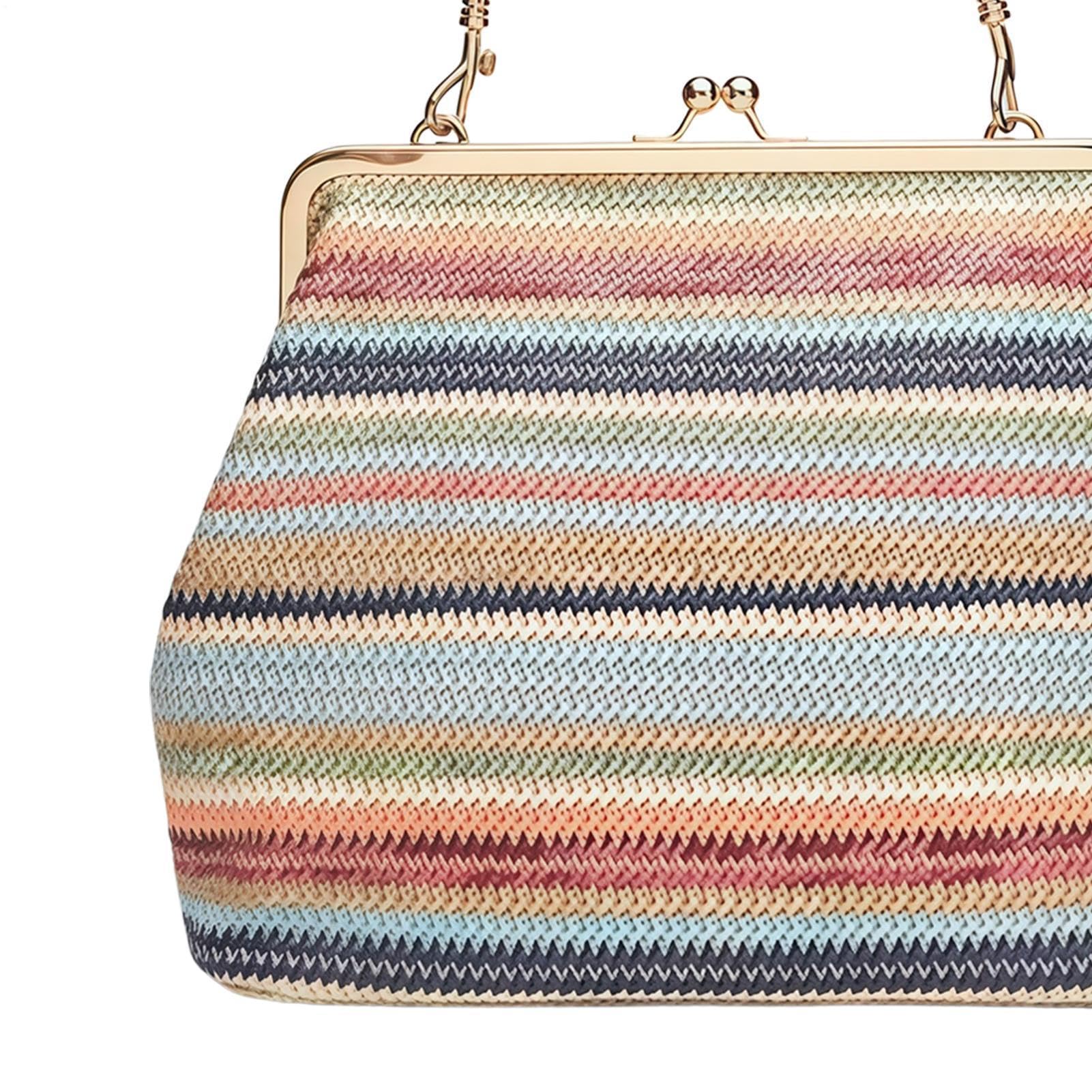 Generisch Sac en paille - Grand sac à main rétro avec fermeture baiser - Sac à main tressé - Pour le travail, l'université, le shopping, les courses alimentaires, la gym, la soirée, l'été, le